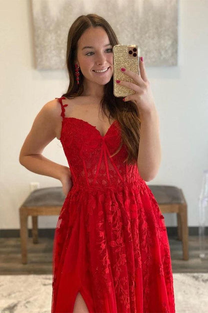 Elegante vestido de fiesta largo de tul con escote en forma de A y encaje con hombros descubiertos PSK423