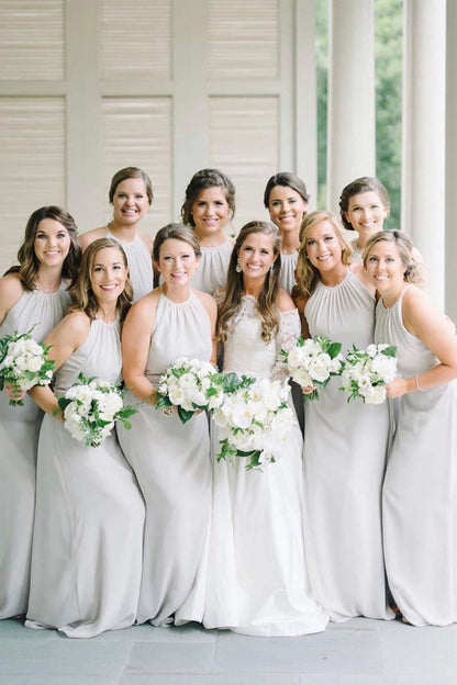 Elegant Halter Light Grey Bridesmaid Dress SCB54