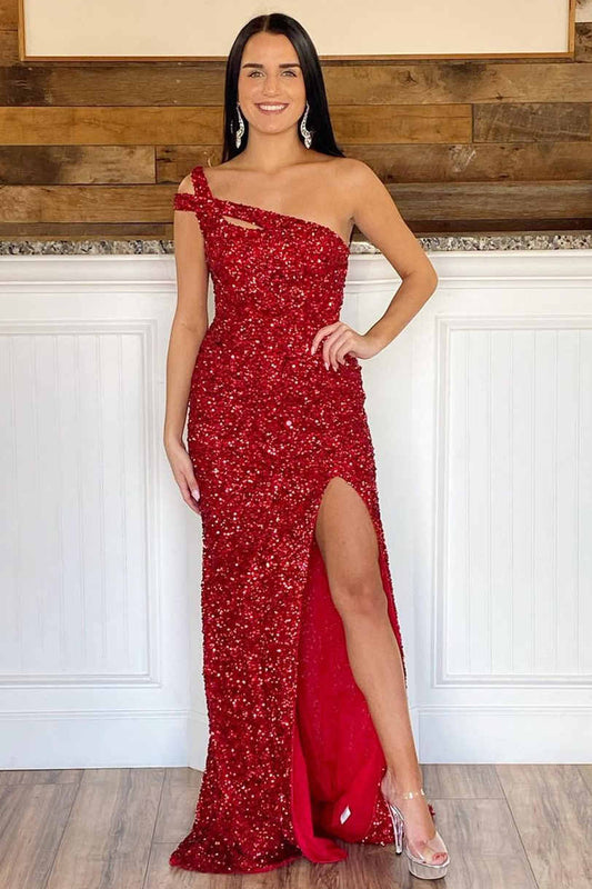 Ballkleid mit einem Träger und Schlitz SYP115