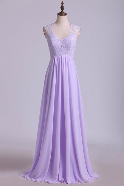 Elegant Lavender Lace Top Bridesmaid Dress SCB51