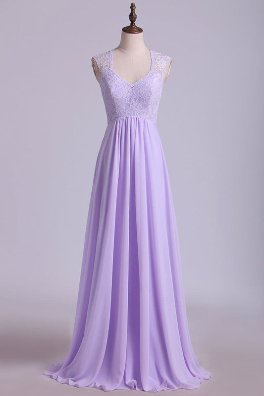 Elegant Lavender Lace Top Bridesmaid Dress SCB51
