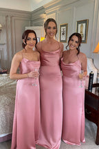 Elegante vestido de dama de honor rosa largo hasta el suelo SCB52