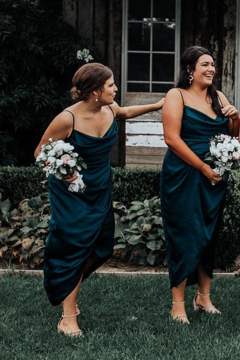 Elegant Spaghetti Strap Dark Teal Bridesmaid Dress SCB41