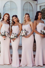 Elegante vestido de dama de honor rosa con corte sirena sin tirantes SCB40