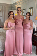 Vestido de dama de honor largo con tirantes finos en color rosa BD108