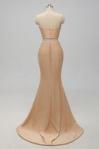 Vestido de dama de honor de dos piezas color champán SCB53
