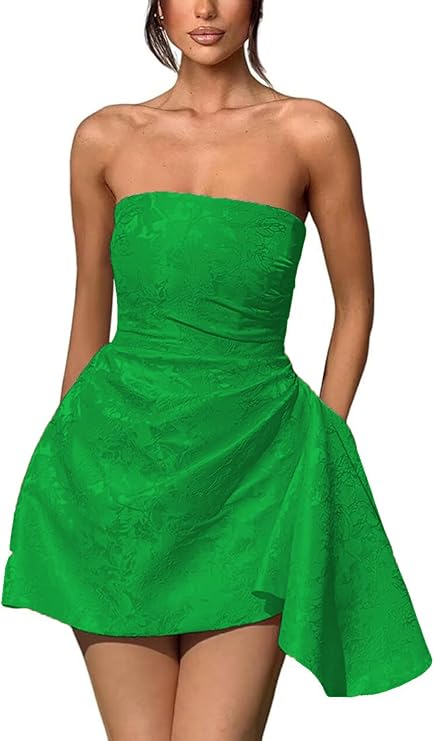 A-Linie, trägerlos, ärmellos, kurzes Heimkehrkleid, Jacquard-Satin, asymmetrisch, Partykleider mit Schnürung