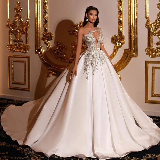 Exquisite Applique Wedding Dresses A Line Deep V Neck Ball Gowns Ruched Tulle Illusion Long Sleeve Formal Beach Party Vestidos-payinti
