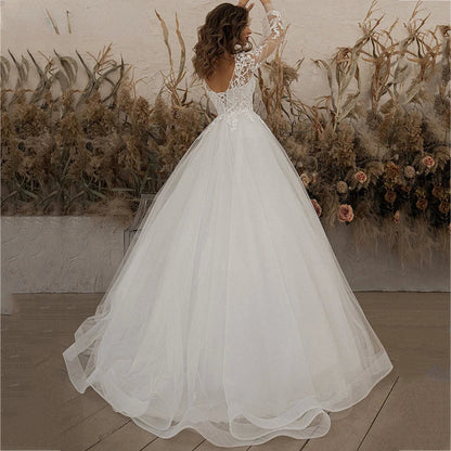 Exquisite Ivory Wedding Dresses Long Sleeve Appliques Lace 3D Flowers Modern Tulle Boho Bride Gown vestidos de novia Beach-payinti