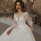 Exquisite Ivory Wedding Dresses Long Sleeve Appliques Lace 3D Flowers Modern Tulle Boho Bride Gown vestidos de novia Beach-payinti