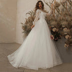Exquisite Ivory Wedding Dresses Long Sleeve Appliques Lace 3D Flowers Modern Tulle Boho Bride Gown vestidos de novia Beach-payinti
