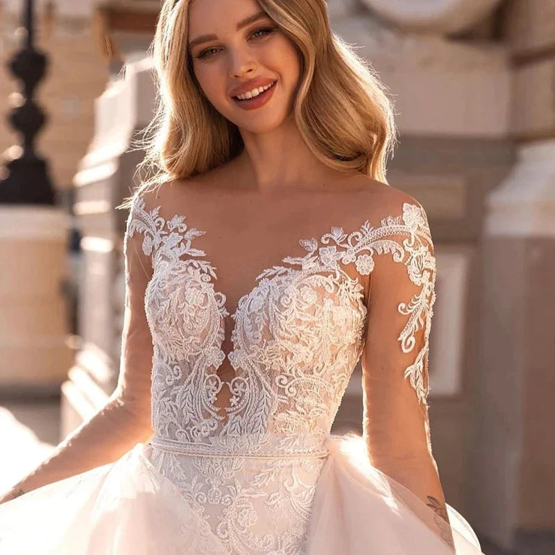 Exquisite Lace Mermaid Mopping Wedding Dresses New V-Neck Tulle Bridal Gown For Women With For Women Made Robe Customize-payinti