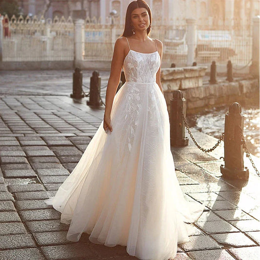 Exquisite Off Shoulder Sleeveless Mopping Wedding Dresses New Classic Square Collar Lace Princess Beautiful Bridal Gown-payinti