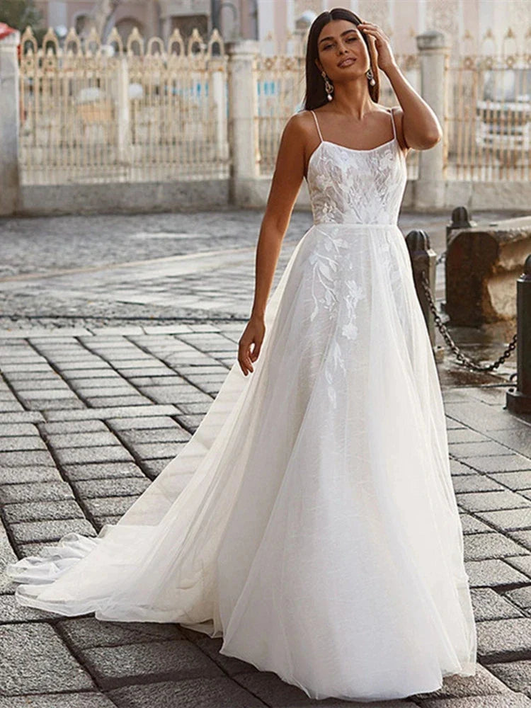 Exquisite Off Shoulder Sleeveless Mopping Wedding Dresses New Classic Square Collar Lace Princess Beautiful Bridal Gown-payinti
