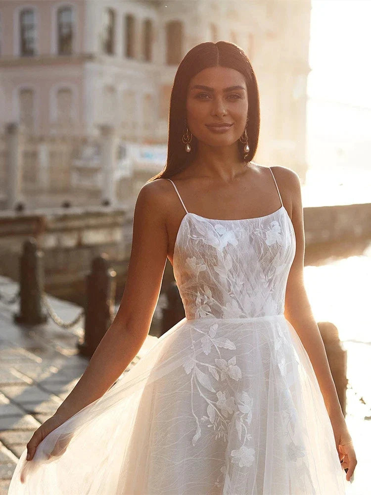 Exquisite Off Shoulder Sleeveless Mopping Wedding Dresses New Classic Square Collar Lace Princess Beautiful Bridal Gown-payinti