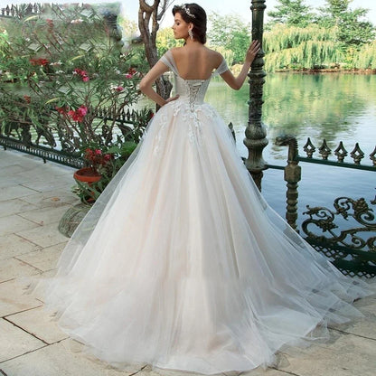 Exquisite Wedding Dress For Women Off The Shoulder A-line Vestidos De Novia Lace Up Appliques Vestido De Novia-payinti