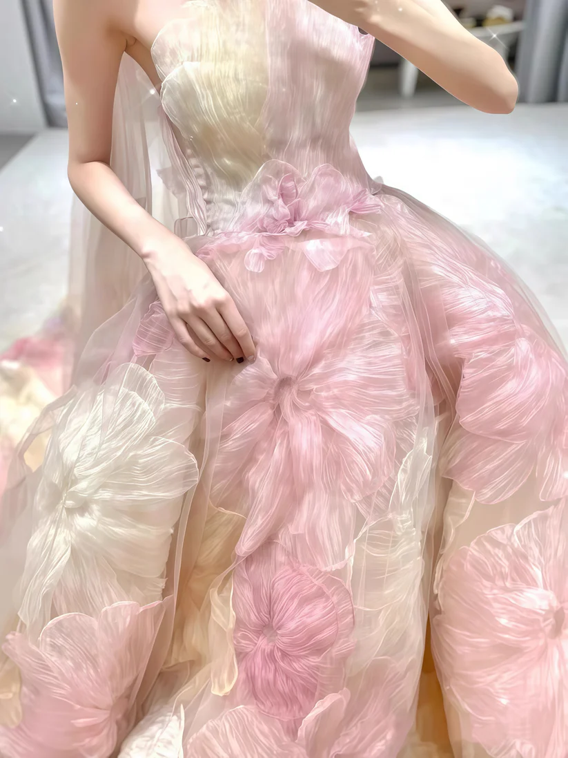 Vestido de fiesta floral de princesa de ensueño, vestido de fiesta de noche sin tirantes, vestido de novia Y8289