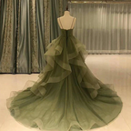 Grüne Träger Sweetheart Tüll Langes Abendkleid, Grünes Lagen Tüll Ballkleid Y987