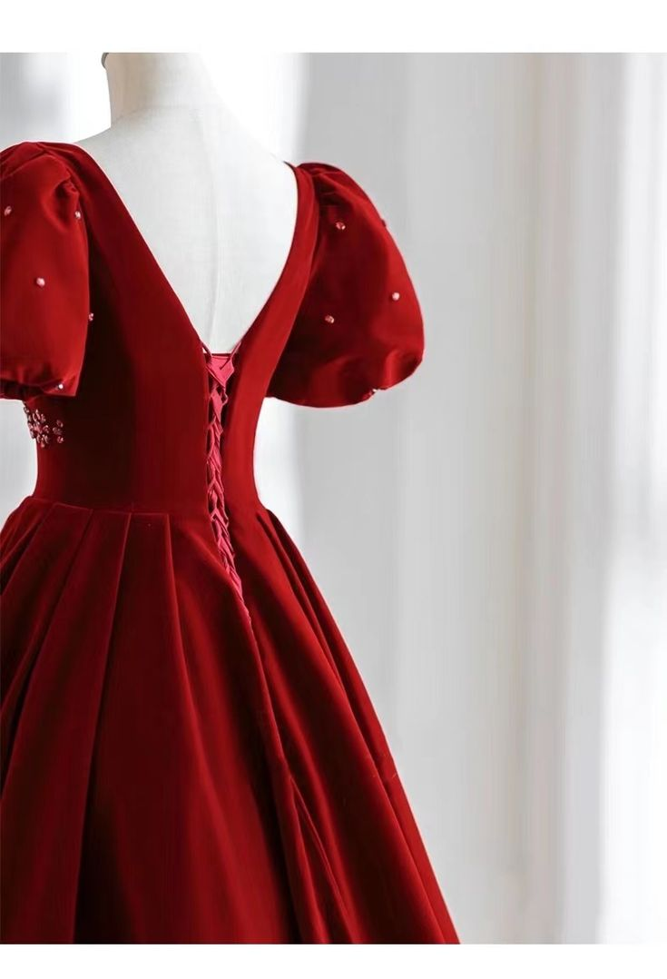 V-neck Evening Dress Charming Prom dress Velvet Party Dress Bubble Sleeve Dress Y4573