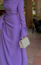 Schlichtes lila Ballkleid mit langen Ärmeln Trendy lila Abendkleid Y4857