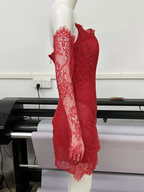 Vestido mini de encaje rojo para fiesta de bienvenida, vestido rojo de fiesta Y7387