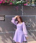 Vestido morado de fiesta de bienvenida con corte en A Y2432