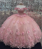 Rosa Off Schulter Ballkleid Quinceanera Kleider 3D Applikationen Korsett Kleid Y6791