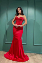 Vestido de noche sexy de sirena con lentejuelas, sin mangas y escote corazón rojo Y4570