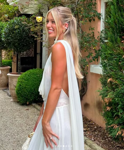 Sexy Weiß Tüll Tiefem V Abendkleid Langes Partykleid Y8240