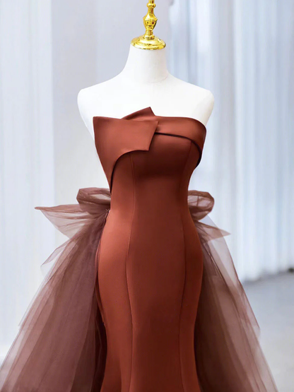 Mermaid Tulle Satin Long Prom Dress Mermaid Evening Dress Y6627