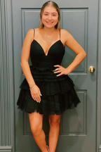 Mehrstufiges, rückenfreies A-Linien-Partykleid mit V-Ausschnitt, A-Linien-Heimkehrkleid Y2350