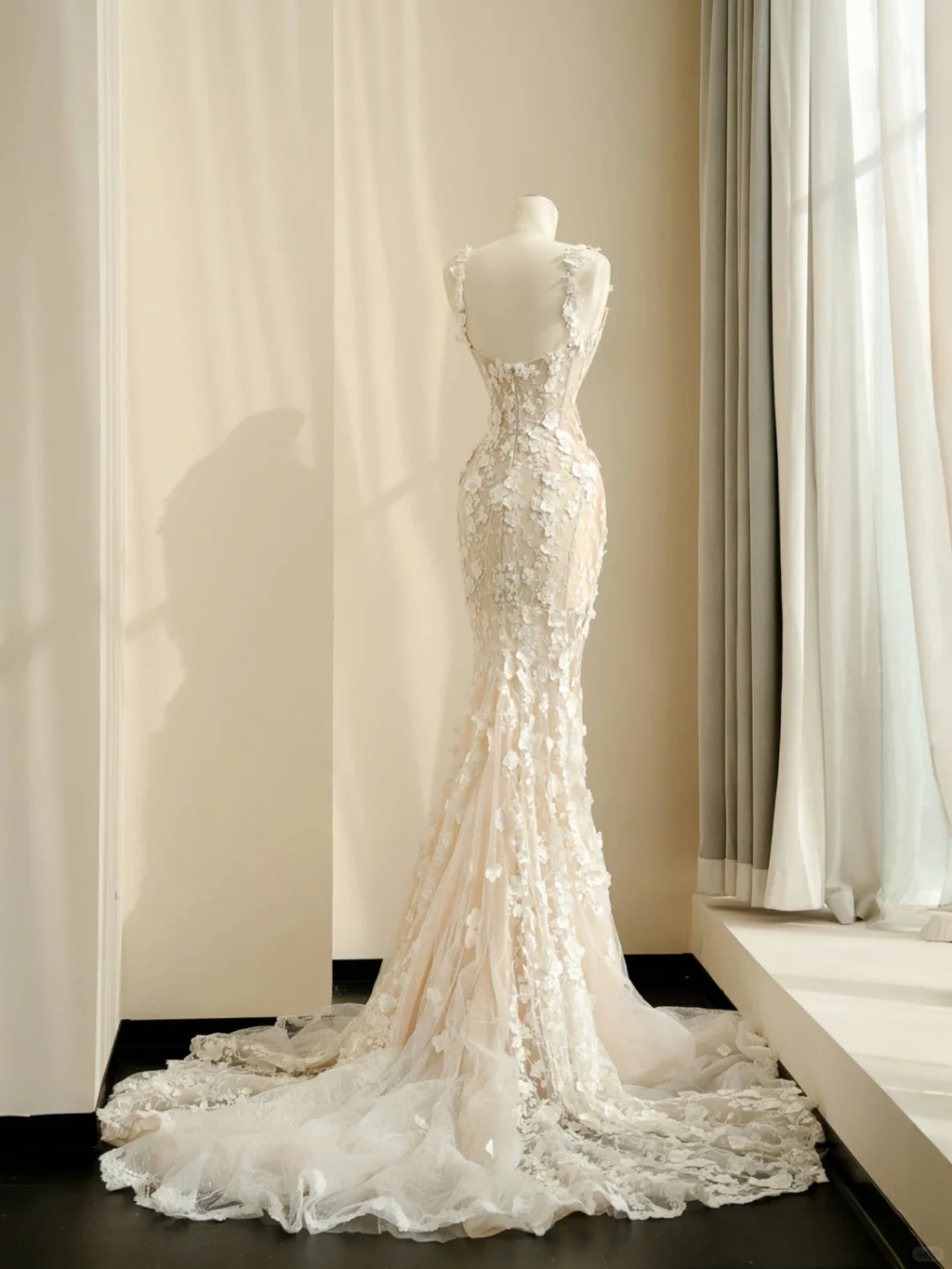 Vestido de noche elegante de sirena con apliques de encaje de tul, vestido de novia largo Y8681