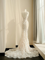 Vestido de noche elegante de sirena con apliques de encaje de tul, vestido de novia largo Y8681
