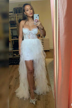 Saanvi | Elegantes Ballkleid aus Tüll mit Stufenrüschen in Rostrot