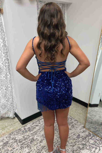 Sibyl | Vestido de fiesta ajustado con tirantes finos, lentejuelas y borlas