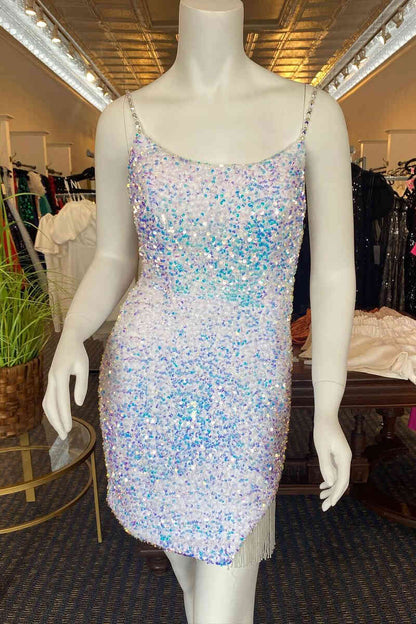 Sibyl | Vestido de fiesta ajustado con tirantes finos, lentejuelas y borlas