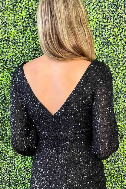 Zuleika | Vestido de fiesta con lentejuelas, mangas largas y escote en V