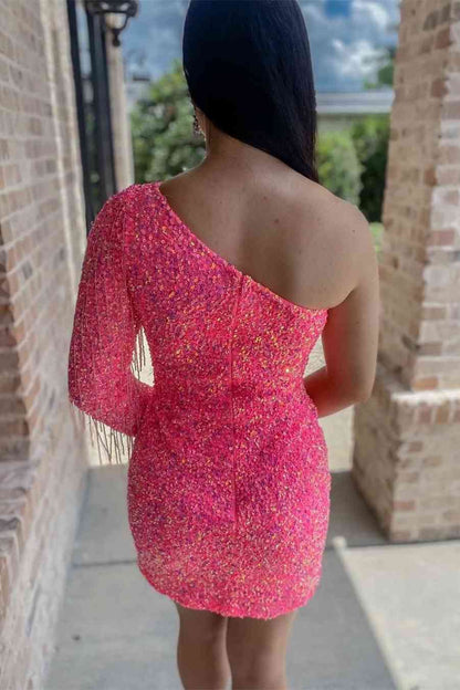 Winona | Vestido de fiesta de manga larga con flecos y lentejuelas