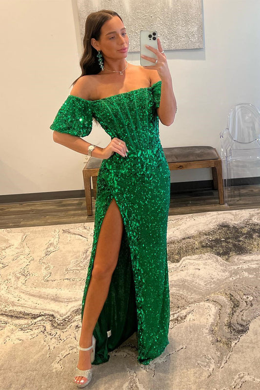 Michelle |Sheath Off-the-Shoulder Sequins Long Prom Dress