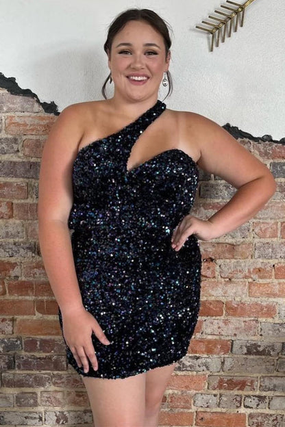 Adriana |Asymmetrisches One-Shoulder-Heimkehrkleid mit Pailletten