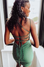 Bodycon Lace-Up Deep V Neck Beaded Satin Homecoming Dress