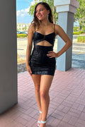 Maria | Vestido de fiesta ajustado con lentejuelas y corte negro