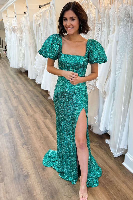 Velma | Smaragdgrünes Meerjungfrau-Ballkleid mit quadratischem Ausschnitt und Pailletten
