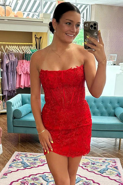 Raegan | Vestido de fiesta de encaje con corsé sin tirantes y tubo