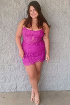 Sheath Strapless Corset Lace Homecoming Dress