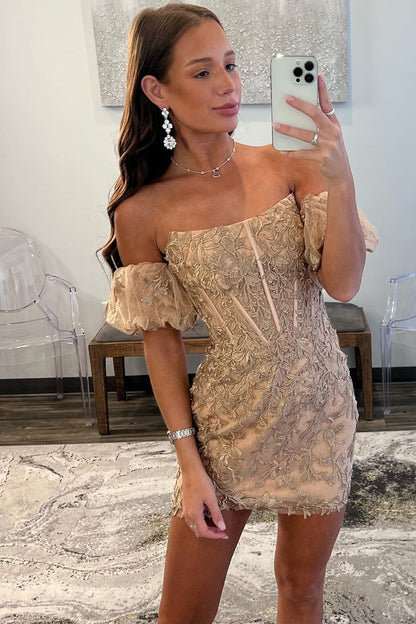 Ethel | Vestido de fiesta de encaje sin tirantes y apliques