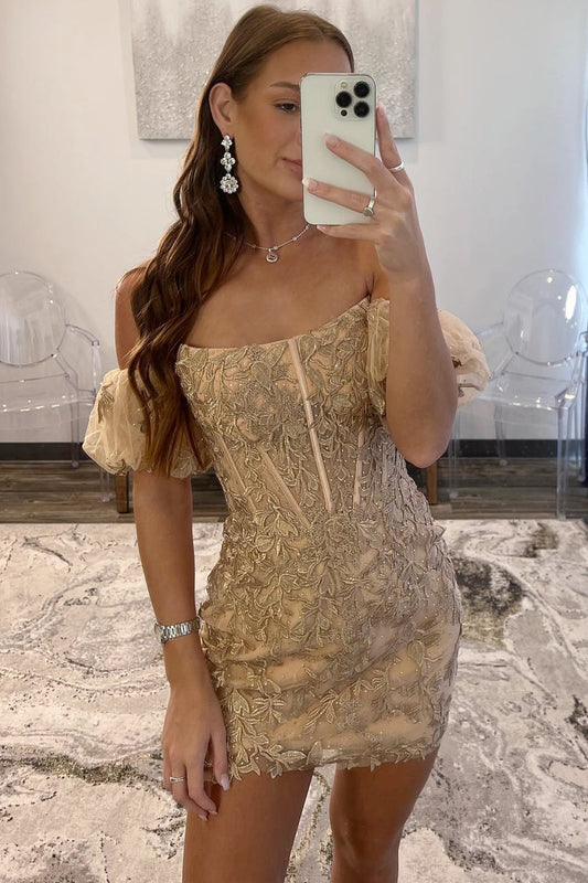 Ethel | Vestido de fiesta de encaje sin tirantes y apliques