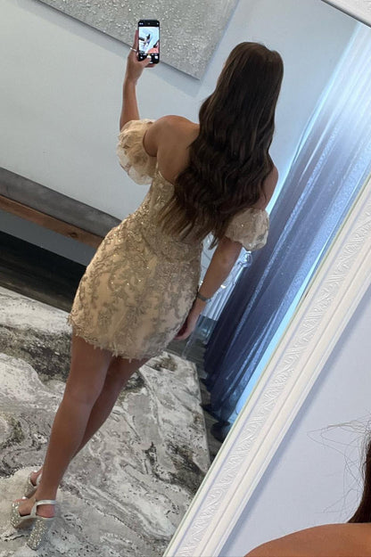 Ethel | Vestido de fiesta de encaje sin tirantes y apliques
