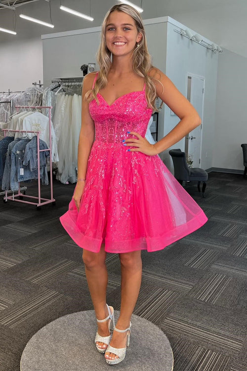 Mila | Vestido de fiesta de tul con lentejuelas y tirantes finos en forma de A