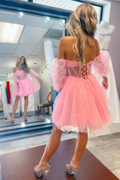 A-Line Pleated Tulle Homecoming Dress
